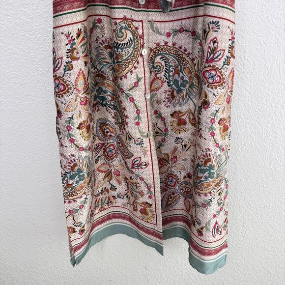 Zara Dress Womens Small Satin Paisley Floral Shirt Belted Boho Midi Blogger Fave - Picture 6 of 13